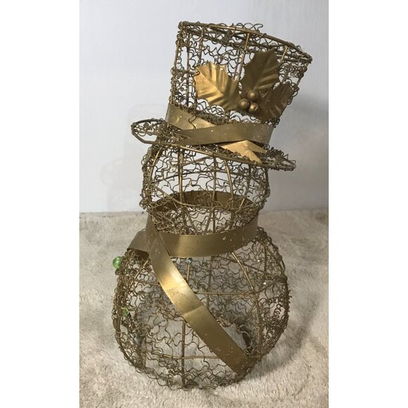 Vintage Gold Wire Glitter Snowman Sculpture Decoration 12" Tall - Picture 3 of 8